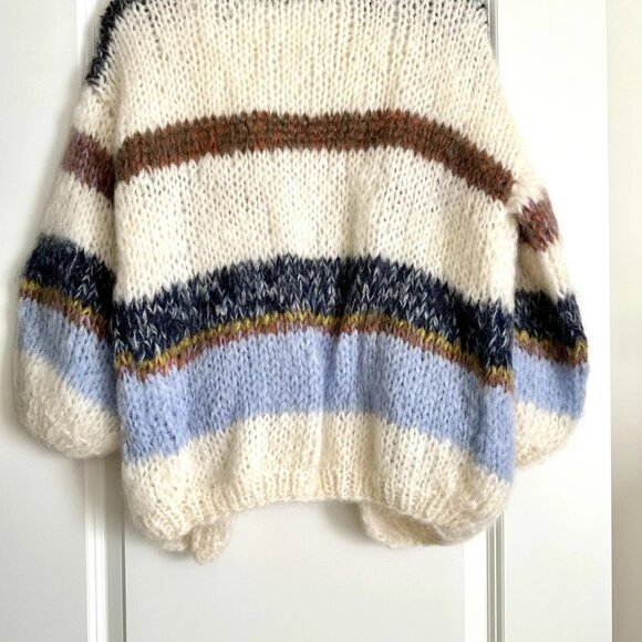 Maiami Mohair Wool Oversized Open Front Bomber Cardigan in Ivory Multi Size XS - Picture 8 of 10